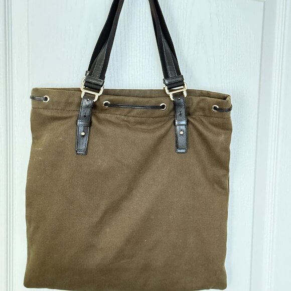 $1295 Authentic YSL Yves Saint Laurent Kahala Made in ITALY Green Canvas Totes - Picture 3 of 13